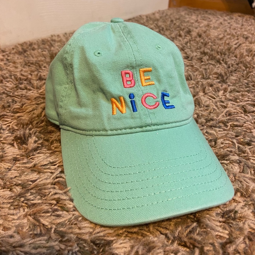 Teal “Be Nice” baseball cap from Target